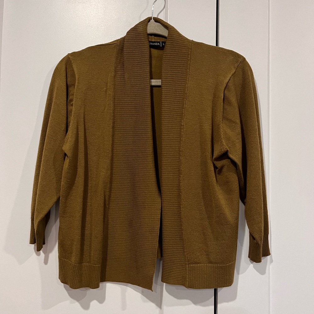Brown Open-Front Cardigan with Shawl Collar